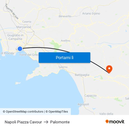 Napoli Piazza Cavour to Palomonte map