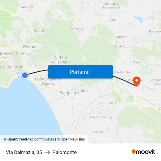 Via Dalmazia, 35 to Palomonte map