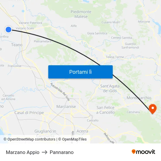 Marzano Appio to Pannarano map