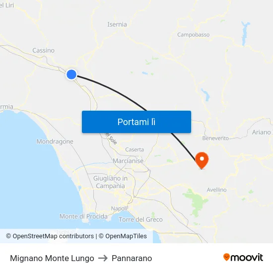 Mignano Monte Lungo to Pannarano map