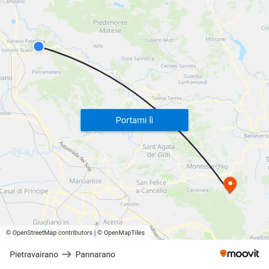 Pietravairano to Pannarano map