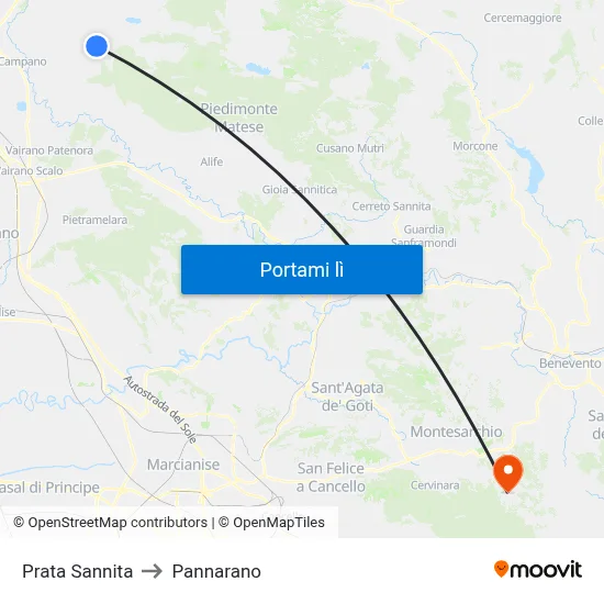 Prata Sannita to Pannarano map