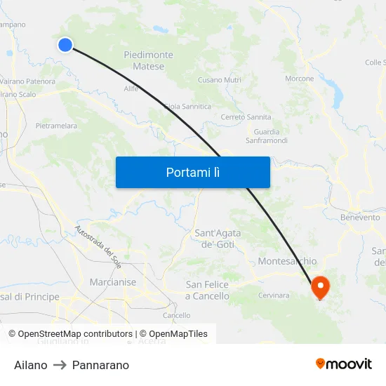 Ailano to Pannarano map