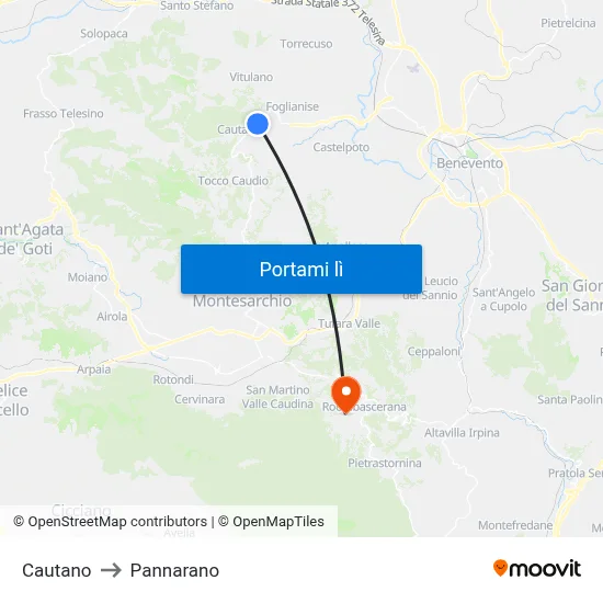 Cautano to Pannarano map