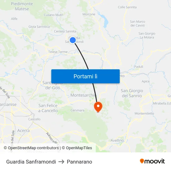 Guardia Sanframondi to Pannarano map