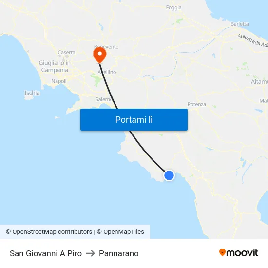 San Giovanni A Piro to Pannarano map