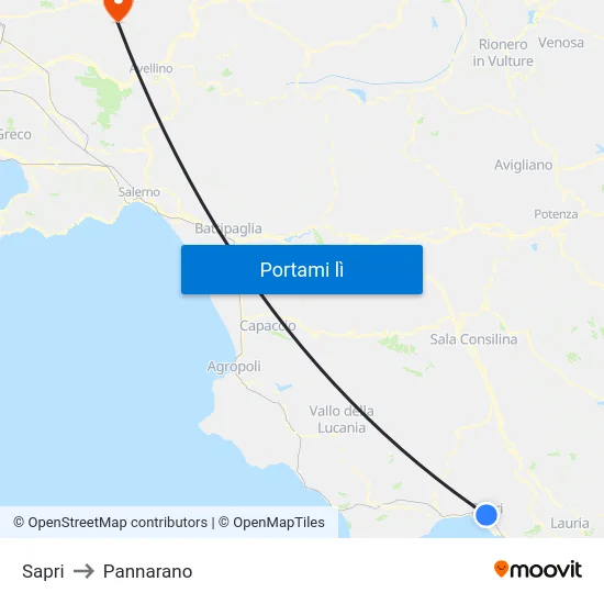 Sapri to Pannarano map