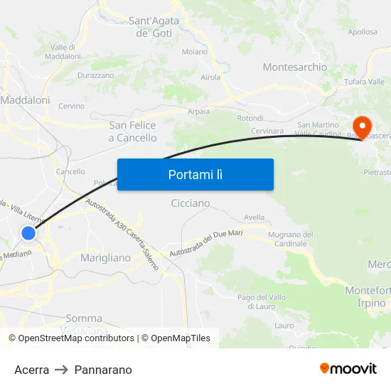 Acerra to Pannarano map