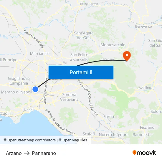 Arzano to Pannarano map