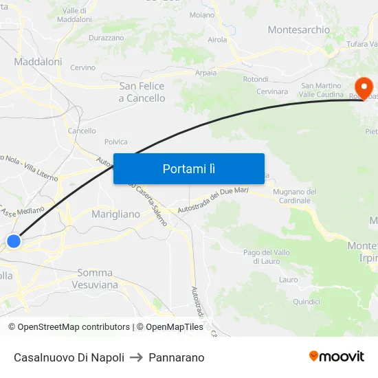 Casalnuovo Di Napoli to Pannarano map