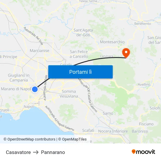 Casavatore to Pannarano map