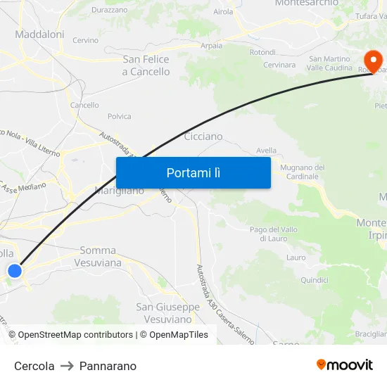 Cercola to Pannarano map