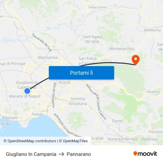Giugliano In Campania to Pannarano map
