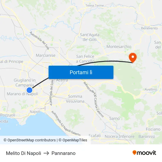 Melito Di Napoli to Pannarano map