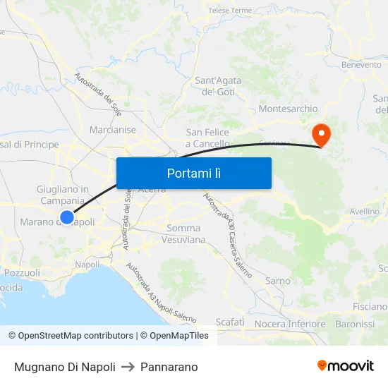 Mugnano Di Napoli to Pannarano map