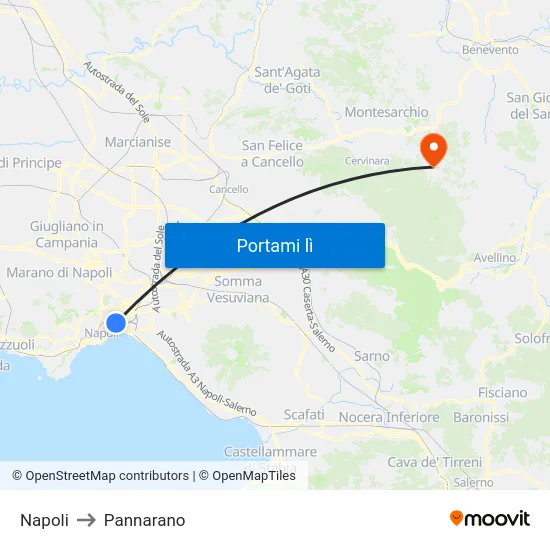 Napoli to Pannarano map