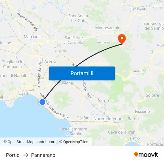 Portici to Pannarano map