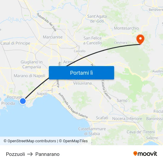 Pozzuoli to Pannarano map
