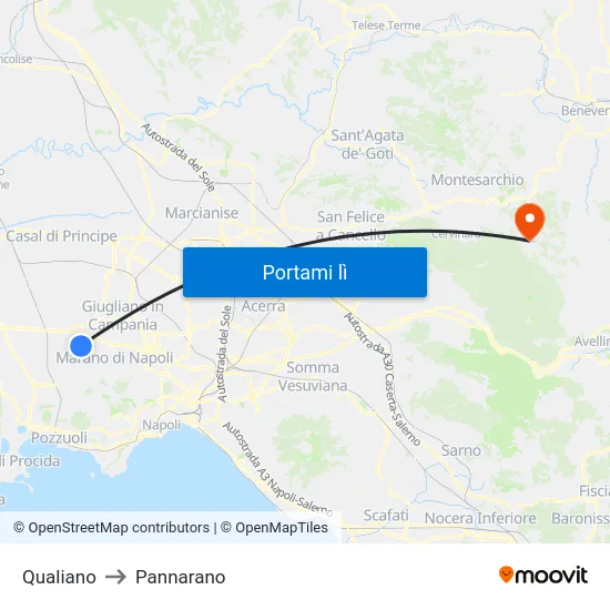 Qualiano to Pannarano map