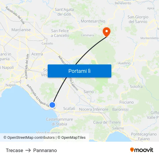 Trecase to Pannarano map