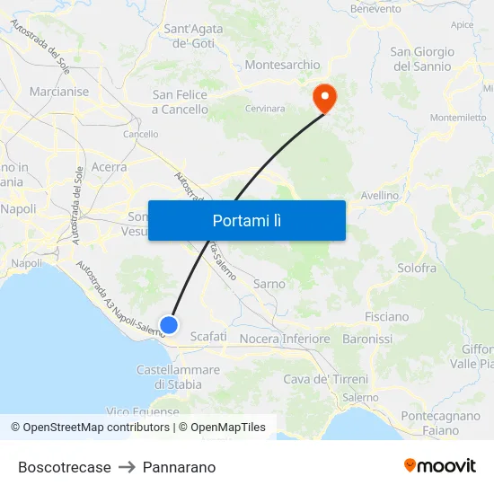 Boscotrecase to Pannarano map