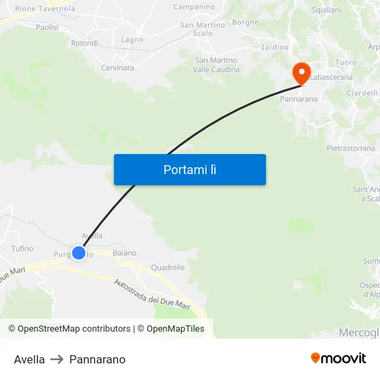 Avella to Pannarano map