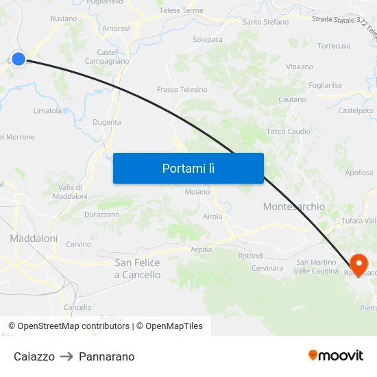 Caiazzo to Pannarano map