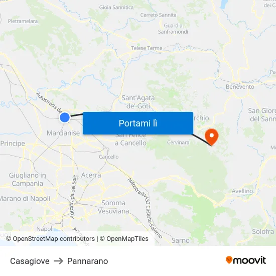 Casagiove to Pannarano map