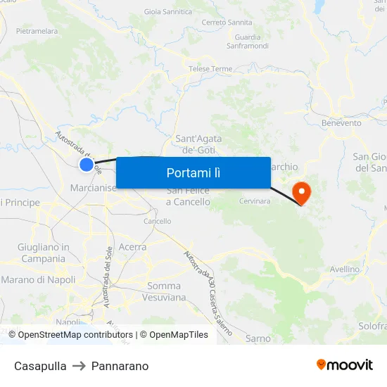 Casapulla to Pannarano map