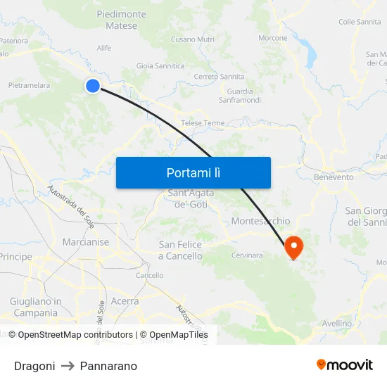 Dragoni to Pannarano map