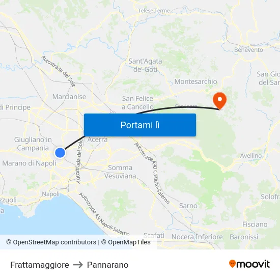 Frattamaggiore to Pannarano map