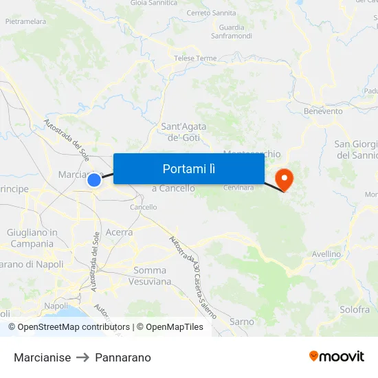 Marcianise to Pannarano map