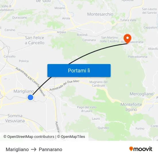 Marigliano to Pannarano map