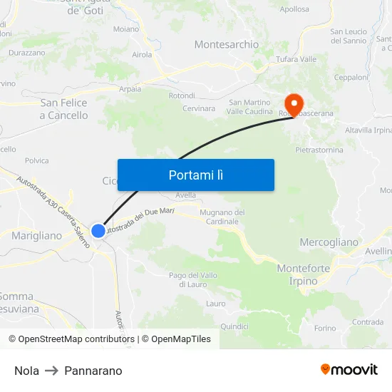 Nola to Pannarano map