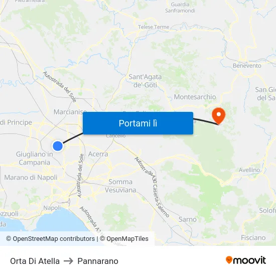 Orta Di Atella to Pannarano map