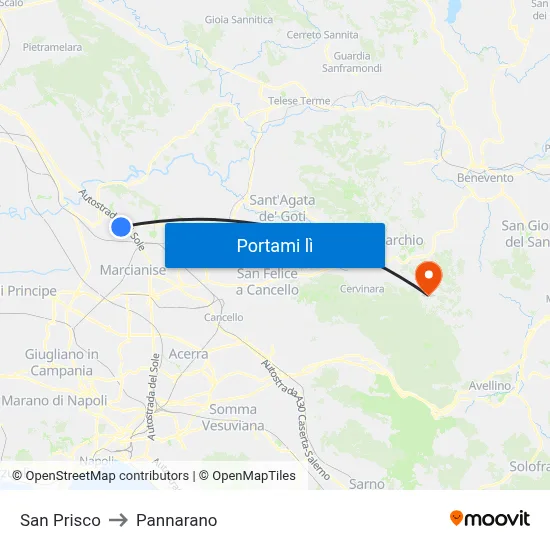 San Prisco to Pannarano map