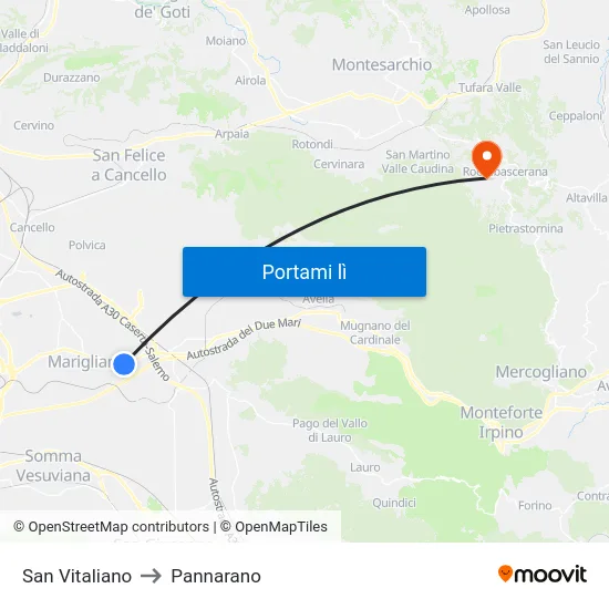 San Vitaliano to Pannarano map