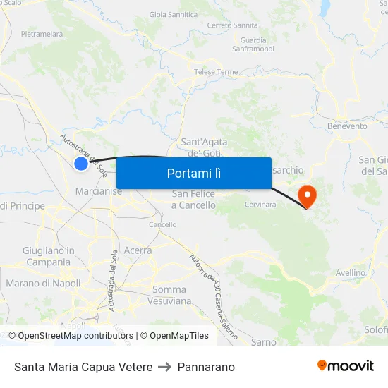 Santa Maria Capua Vetere to Pannarano map