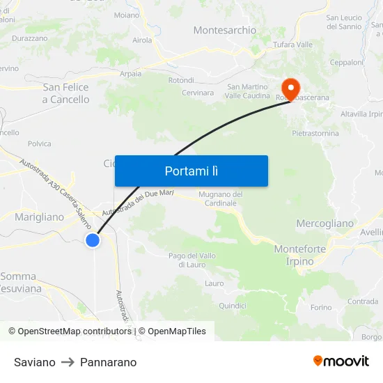 Saviano to Pannarano map