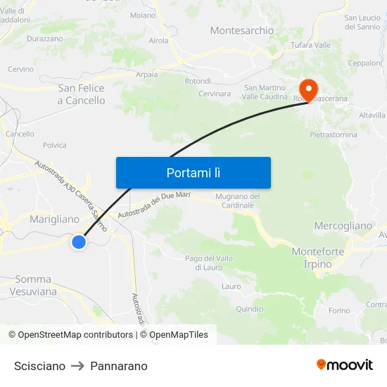 Scisciano to Pannarano map