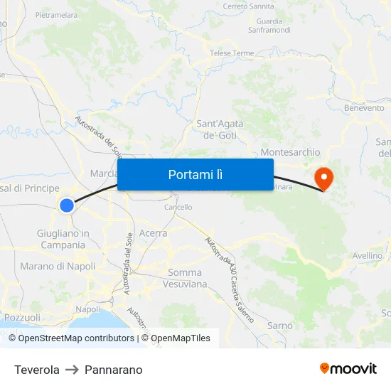 Teverola to Pannarano map