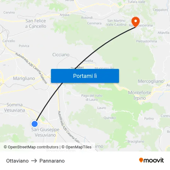 Ottaviano to Pannarano map