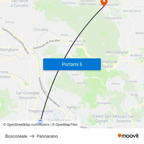 Boscoreale to Pannarano map