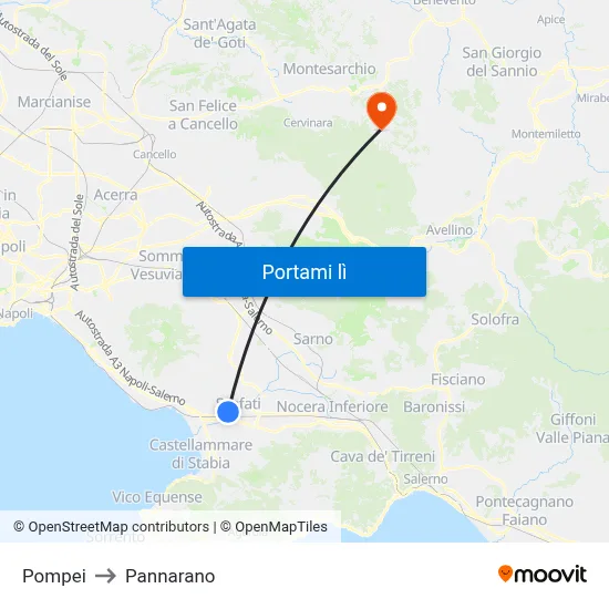 Pompei to Pannarano map