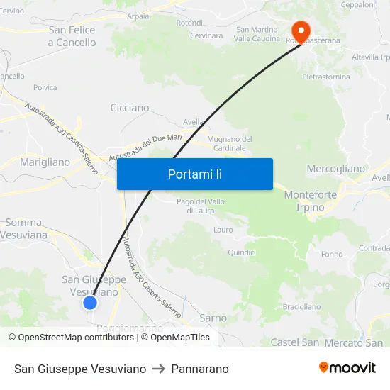 San Giuseppe Vesuviano to Pannarano map