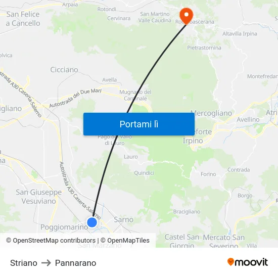 Striano to Pannarano map