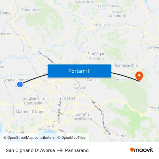 San Cipriano D' Aversa to Pannarano map