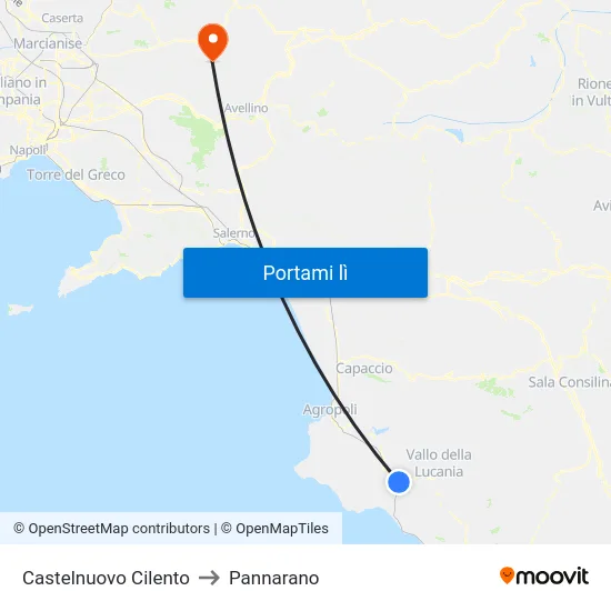 Castelnuovo Cilento to Pannarano map