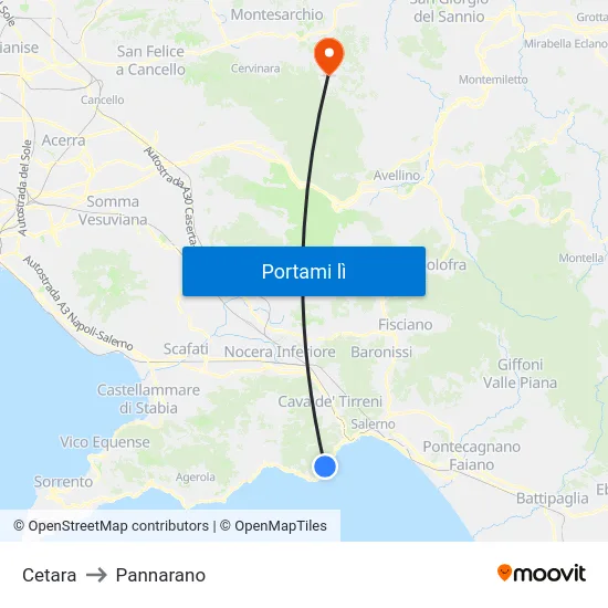 Cetara to Pannarano map