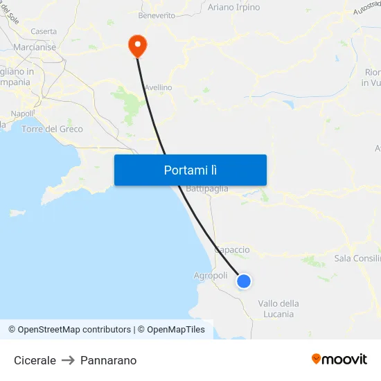 Cicerale to Pannarano map